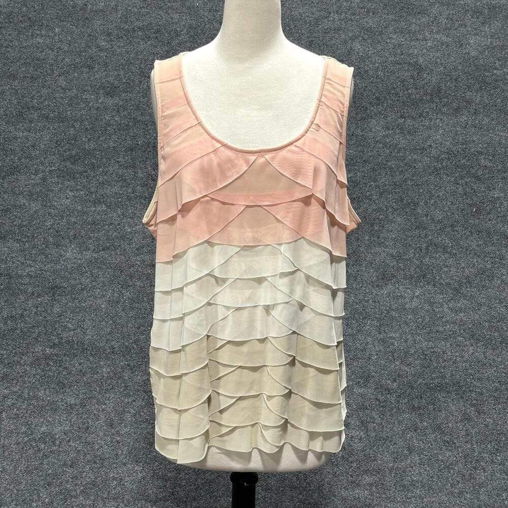 Ruby Rd Tank Top Womens XL Multicolor Stripe Tiered Ruffle Front Scoop Neck